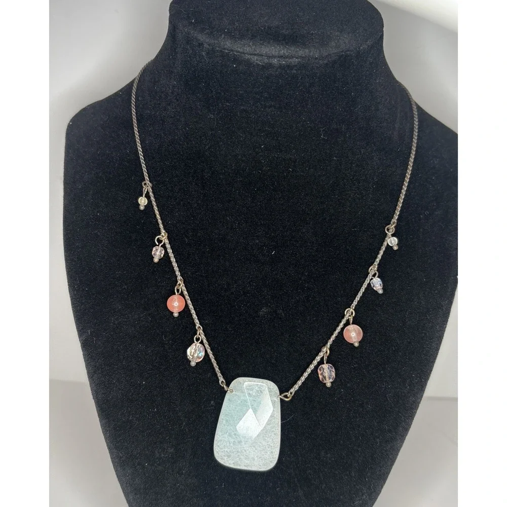 Vintage Park Lane Frosted Quartz Stone Pendant Necklace Pink Crystal Dangle 20